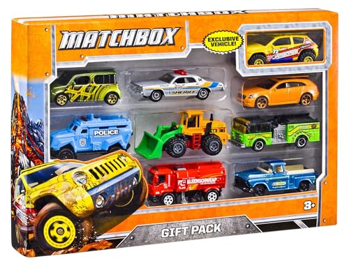 9-Pack 1:64 Scale Cars, Construction or Garbage Trucks, Rescue Vehicles or Pla