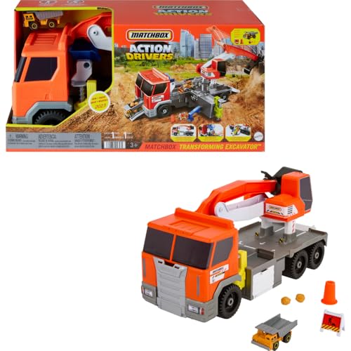 Cars Playset, Action Drivers Transforming Excavator, Large Truck, 1:64 Scale C