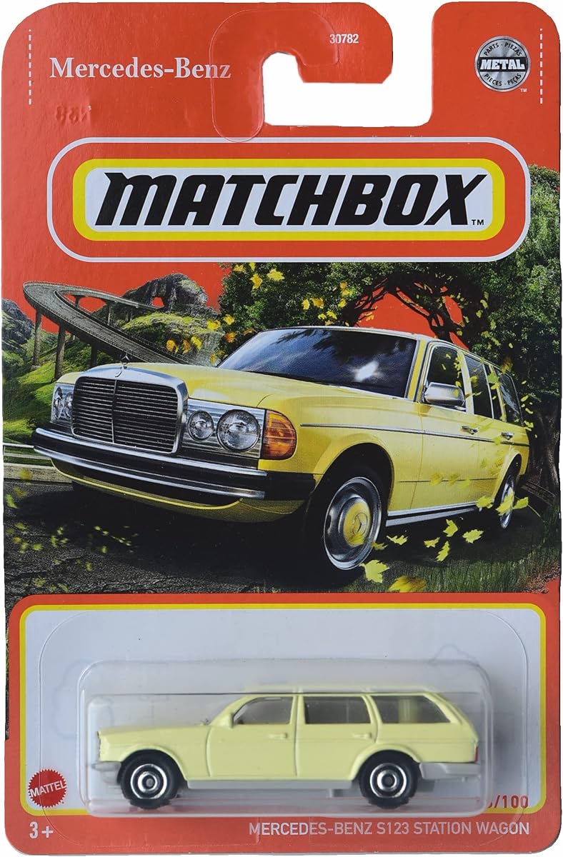 Mercedes Benz S123 Station Wagon, 1:64 Scale, Metal, Yellow, Car — view 2