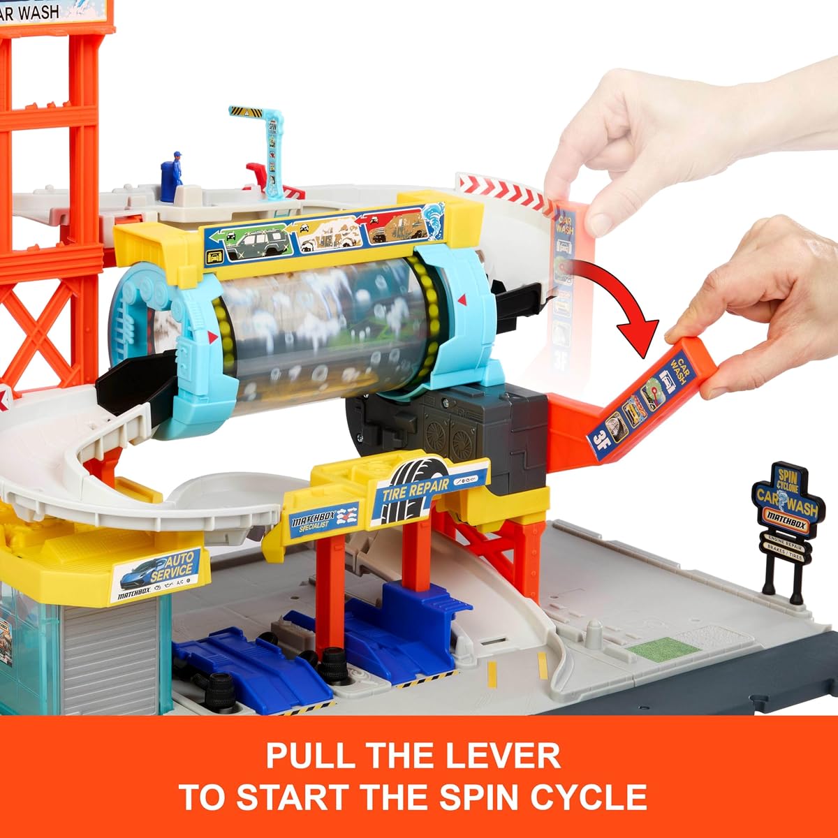 Spin Cyclone Car Wash Playset with Corvette & Tow Truck — view 4
