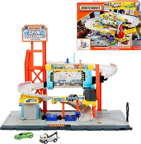 Spin Cyclone Car Wash Playset with Corvette & Tow Truck