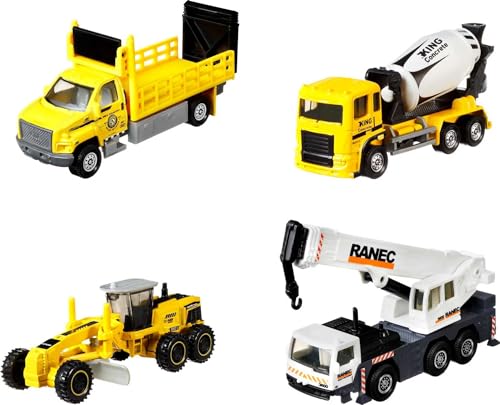 Working Rigs 4-Pack, Set of 4 Construction Trucks & Equipment with Moving Part
